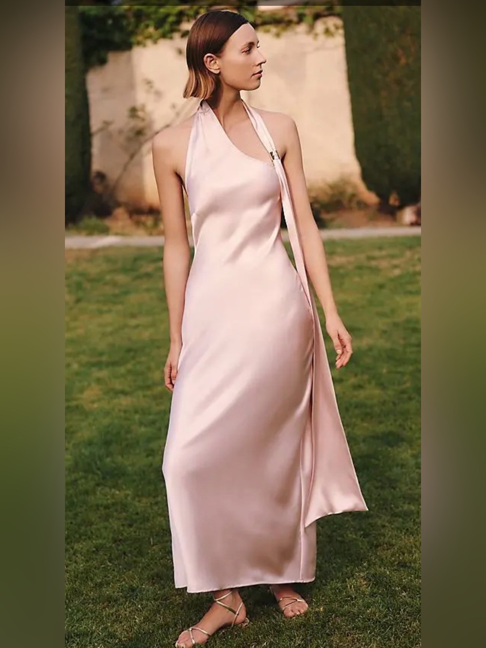 4TH & RECKLESS Evani One-Shoulder Maxi Slip Dress - light pink Size XL